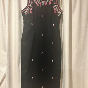Floral Embroidered Black Maxi Citi Dress Size 14